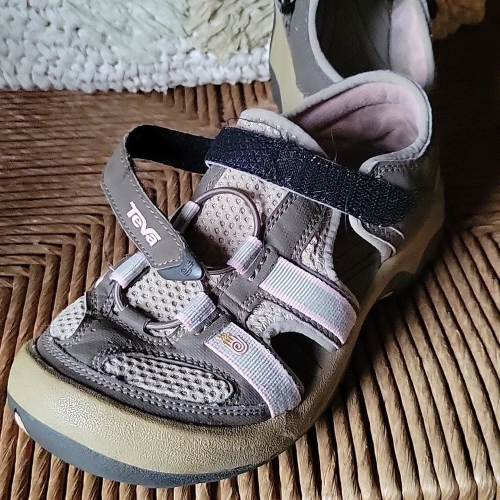 Teva sandals, brown, tan, gray, pink, size 3.